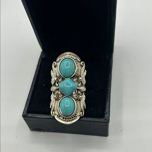 Silver Ring with Turquoise Stones - Boho Blue Statement Ring